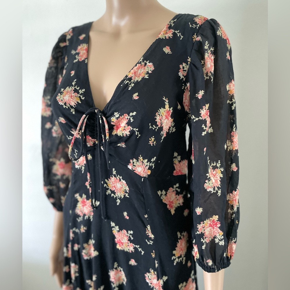 Free People Tiered Floral Maxi Dress Asymmetric Hem Layered Black Cottage Boho - Picture 5 of 12